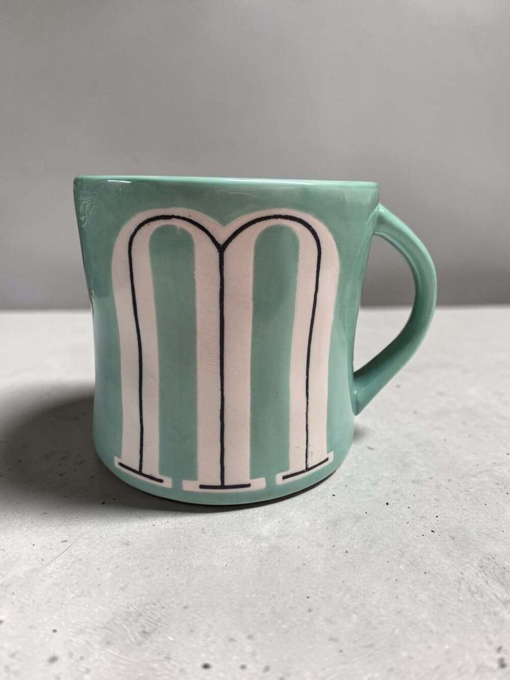 Anthropologie Hand Painted Monogram Mug Initial Letter M Green Ceramic